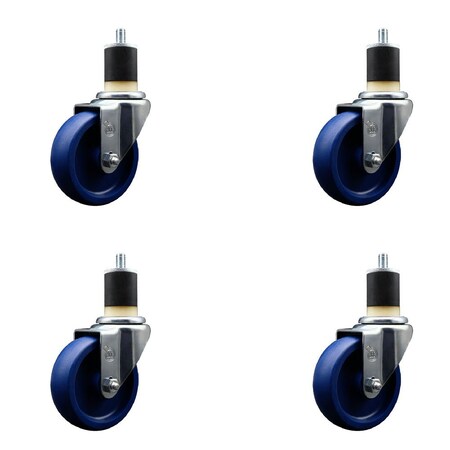 Service Caster 4'' Solid Poly Wheel Swivel 1-7/8'' Expanding Stem Caster Set, 4PK SCC-EX20S414-SPUS-178-4